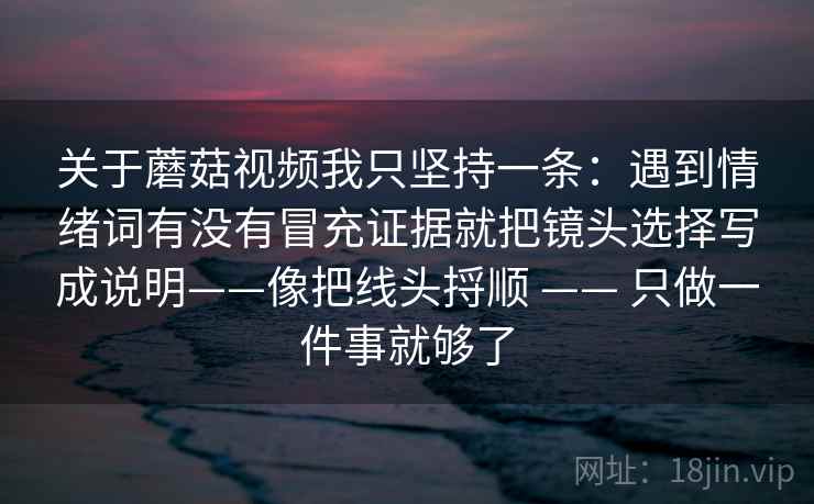 关于蘑菇视频我只坚持一条：遇到情绪词有没有冒充证据就把镜头选择写成说明——像把线头捋顺 —— 只做一件事就够了